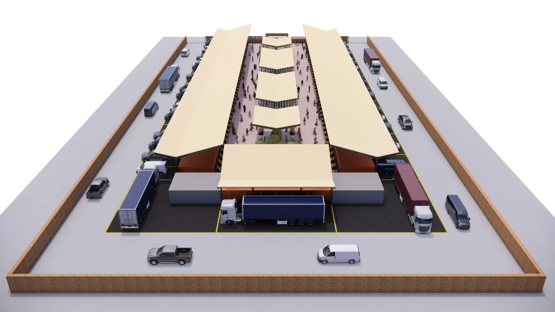 Separate parking areas have been arranged on the vehicle circulation axis for loading and unloading areas.
