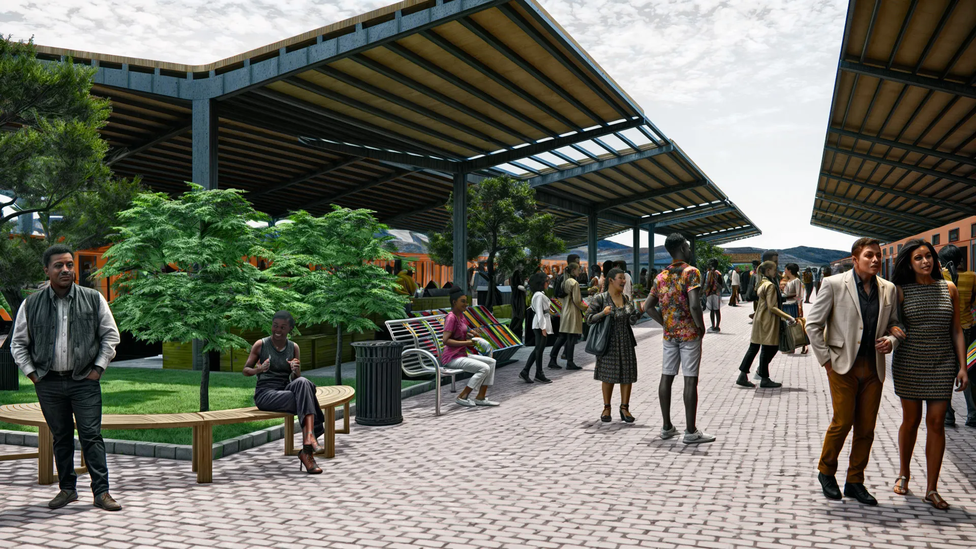 Rest areas positioned within the market area have been designed.