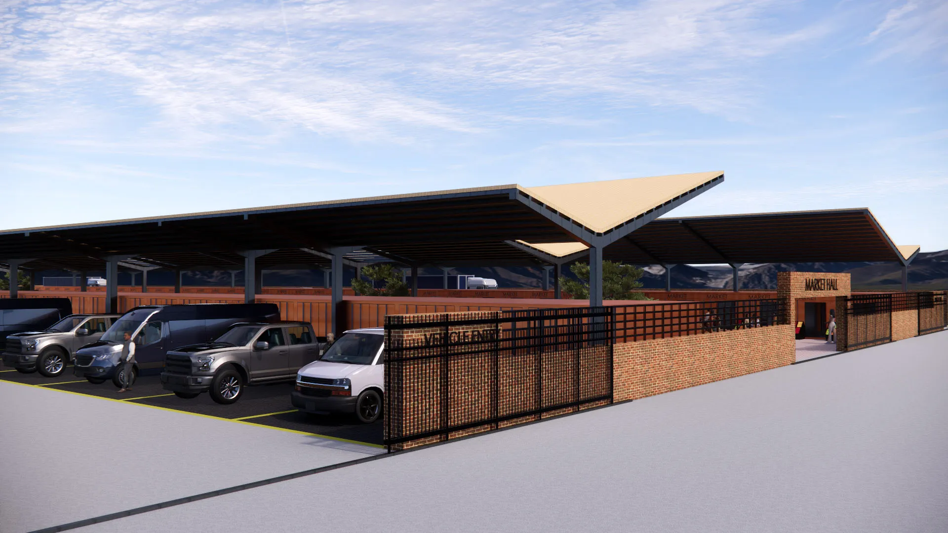 View of vehicle and pedestrian entrances.
