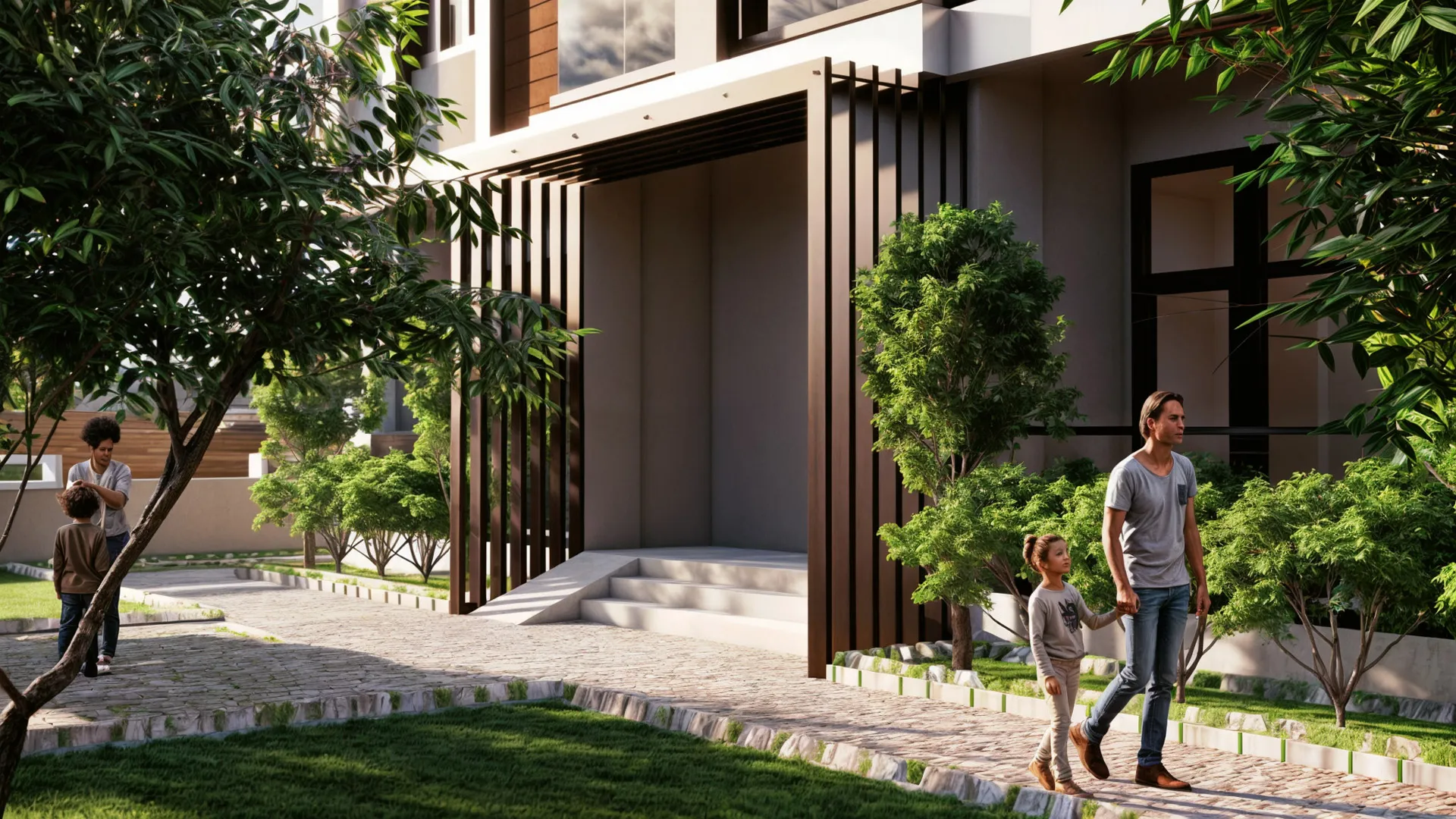 Relationship between the apartment entrance and landscape.