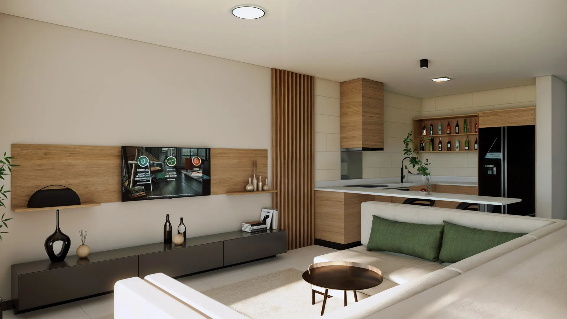 Rest area accessible from within the office; designed for basic activities like eating, sleeping, and resting.
