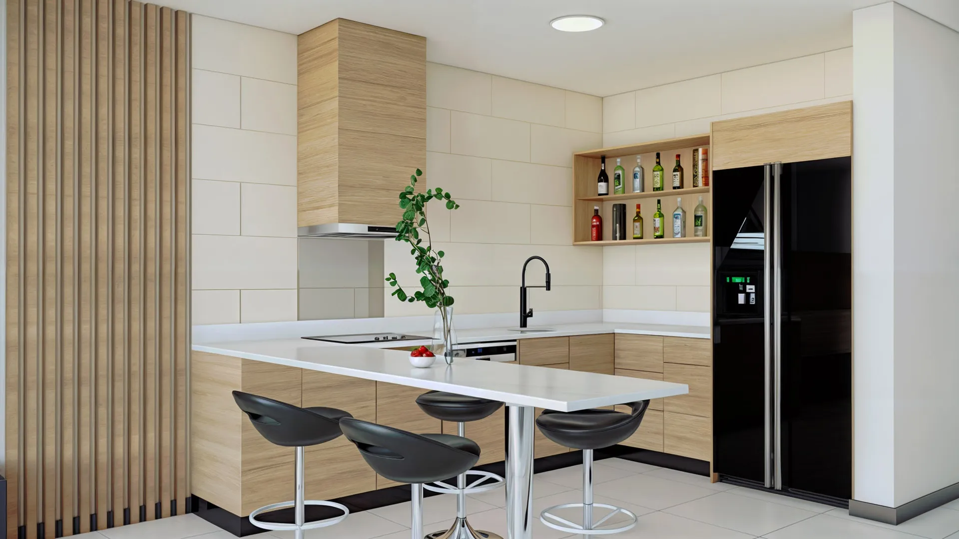 Kitchen design located within the rest area.