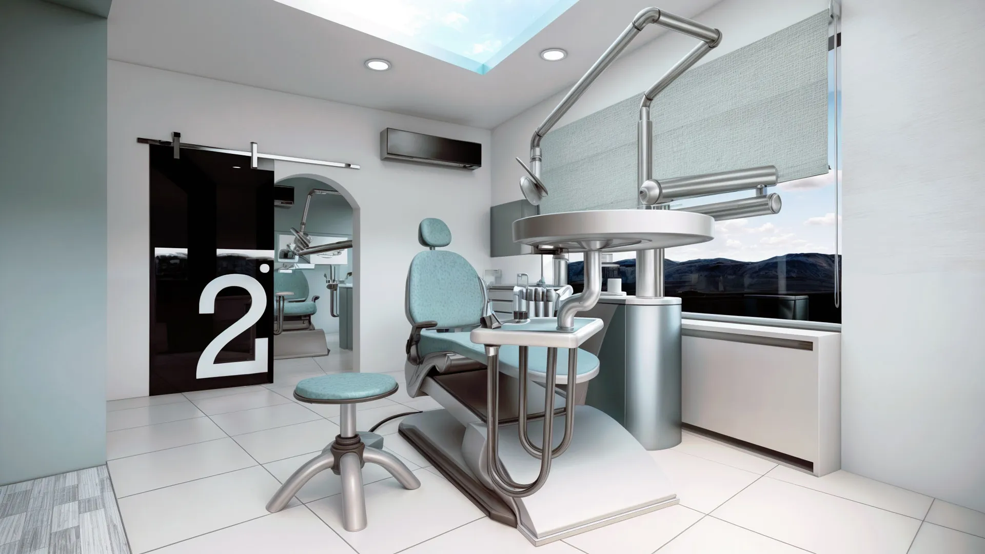 In the examination rooms, turquoise accompanies the white color. A feeling of spaciousness continues in the ceilings with Barisol.